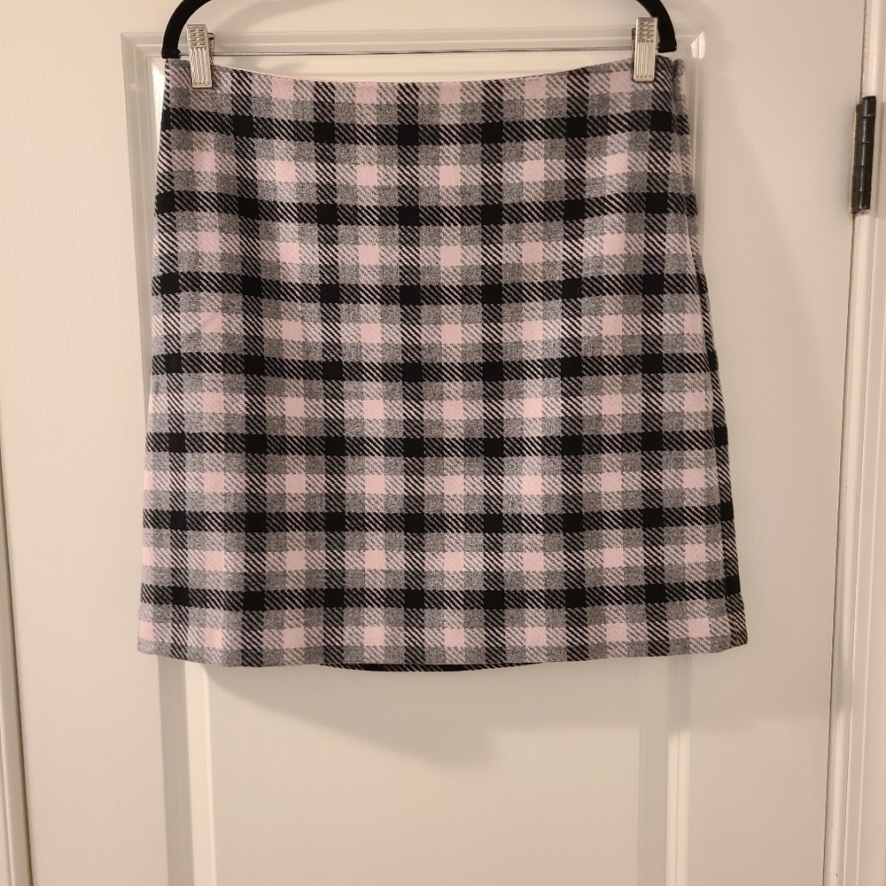 Talbots Buffalo Plaid Wool Blend Skirt Pink And Gray Size 12P Petite NWT